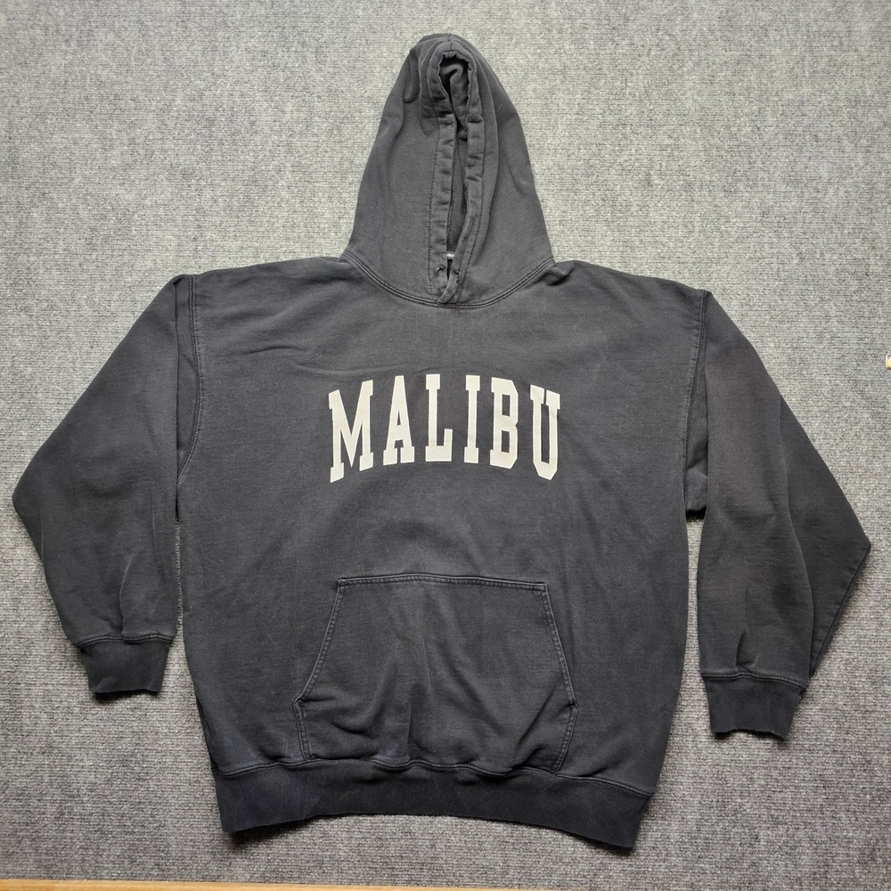 Brandy Melville Malibu Oversized Hoodie Washed Black Graphic Sweatshirt One Size
